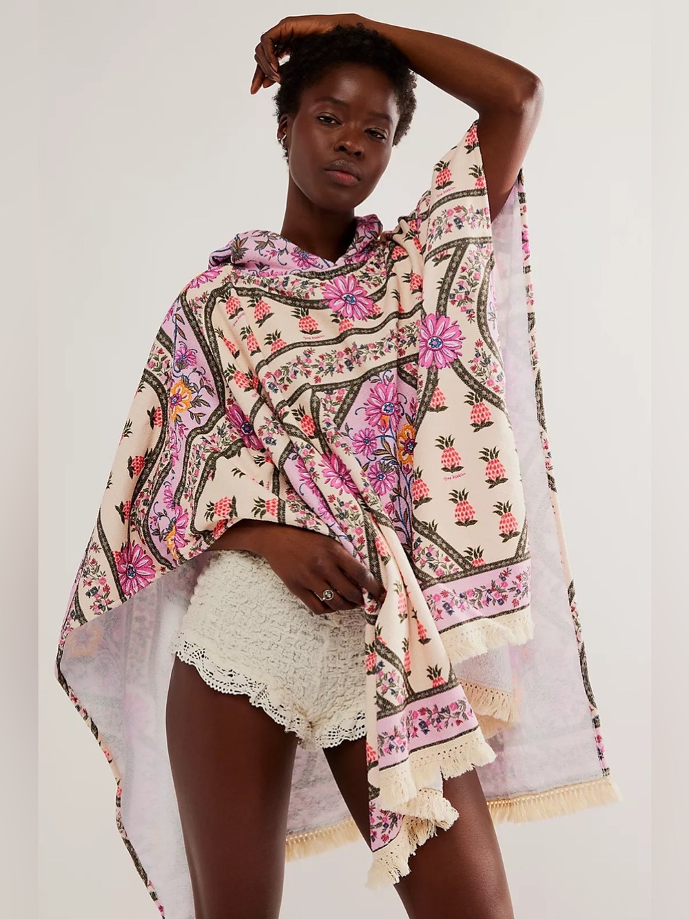 NWT Blue Velvet Positive Thoughts Top Hooded Towel Poncho Floral Printed L
